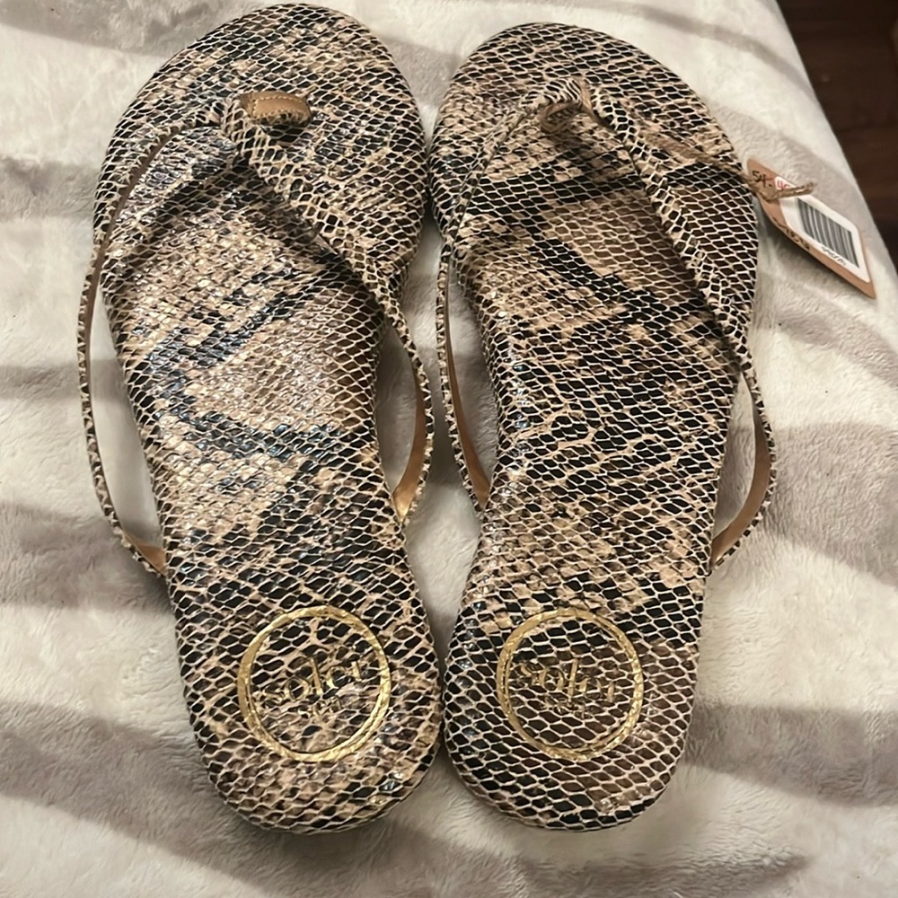 ‘Solei Sea’ Python Flip Flops, Size 6